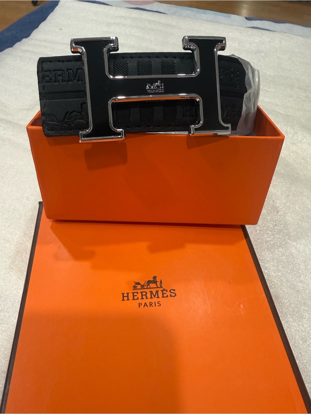 Hermes Black Men's Belt with Silver H Buckle
